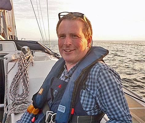 Mark Horsburgh, author of Tales of Walcombe, aboard a boat at sea